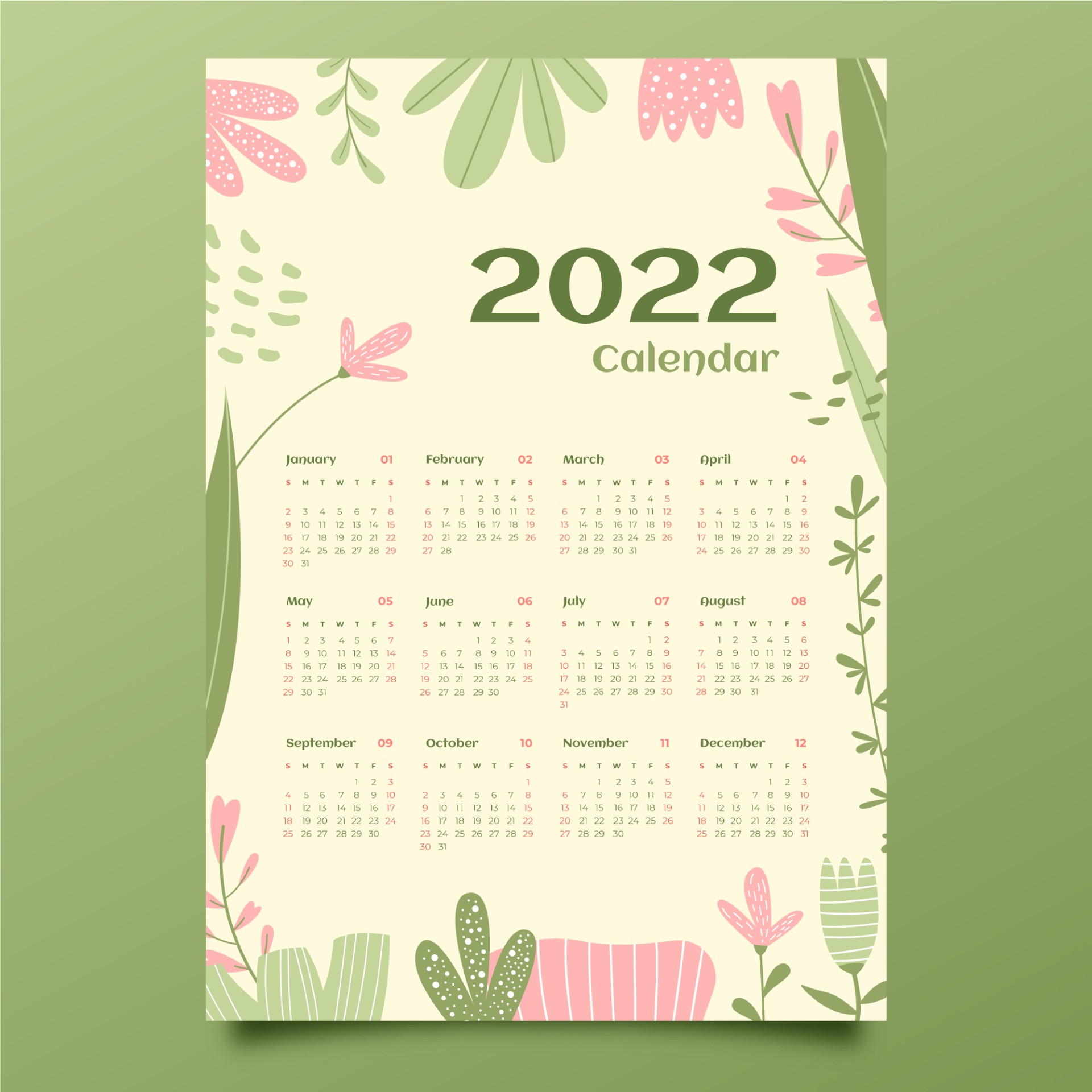 2022小清新风格日历模板0