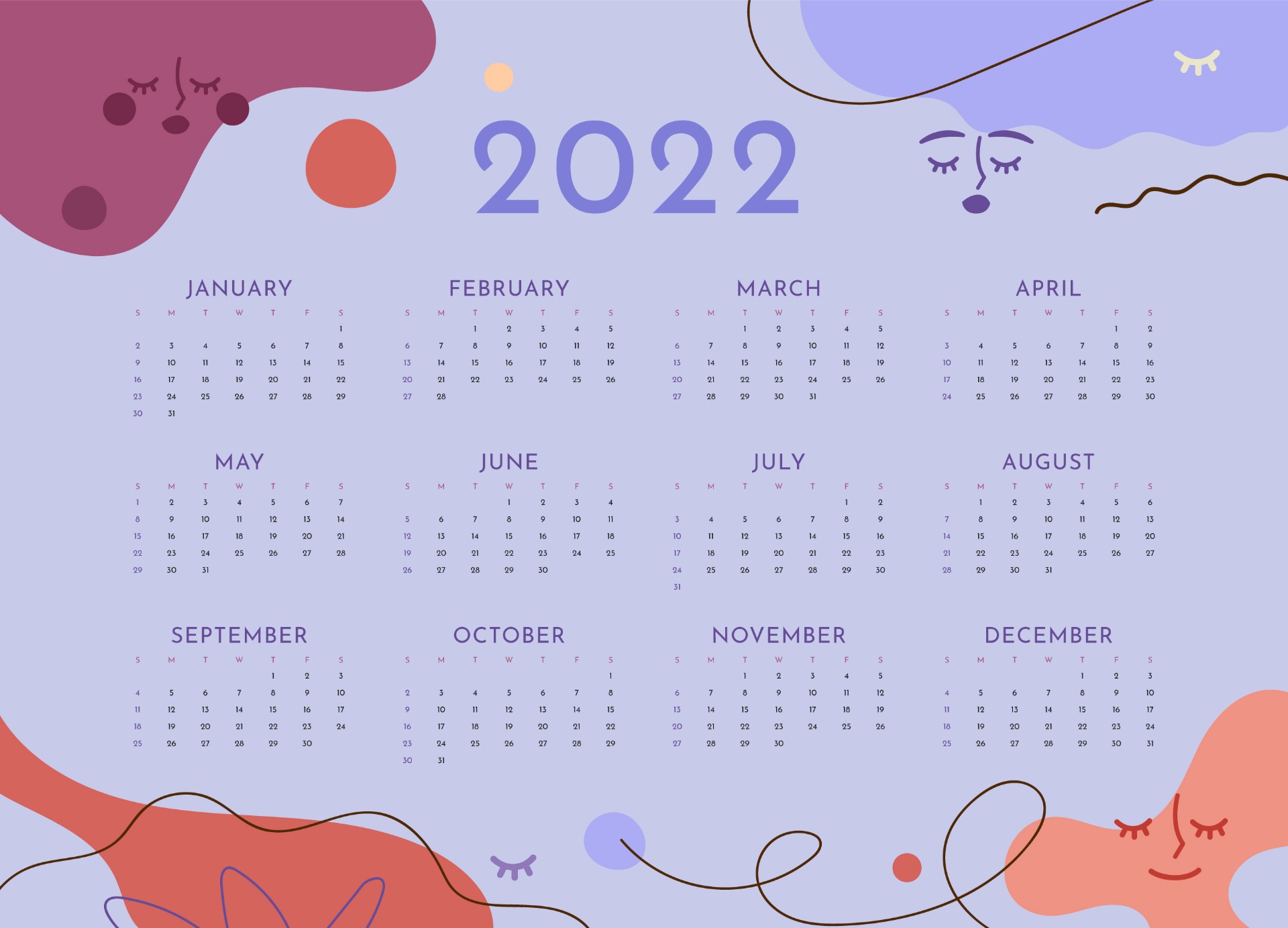 2022年日历横版抽象卡通日历0