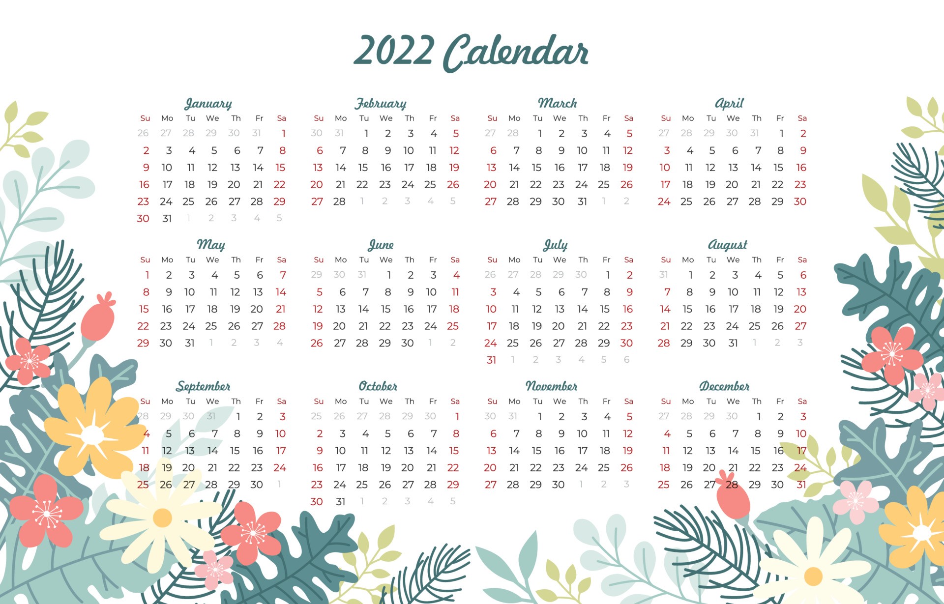 2022年花卉植物日历模板0