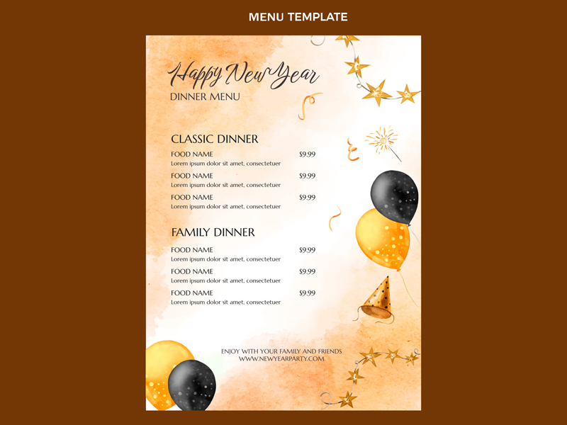 新年餐厅菜单设计模板0