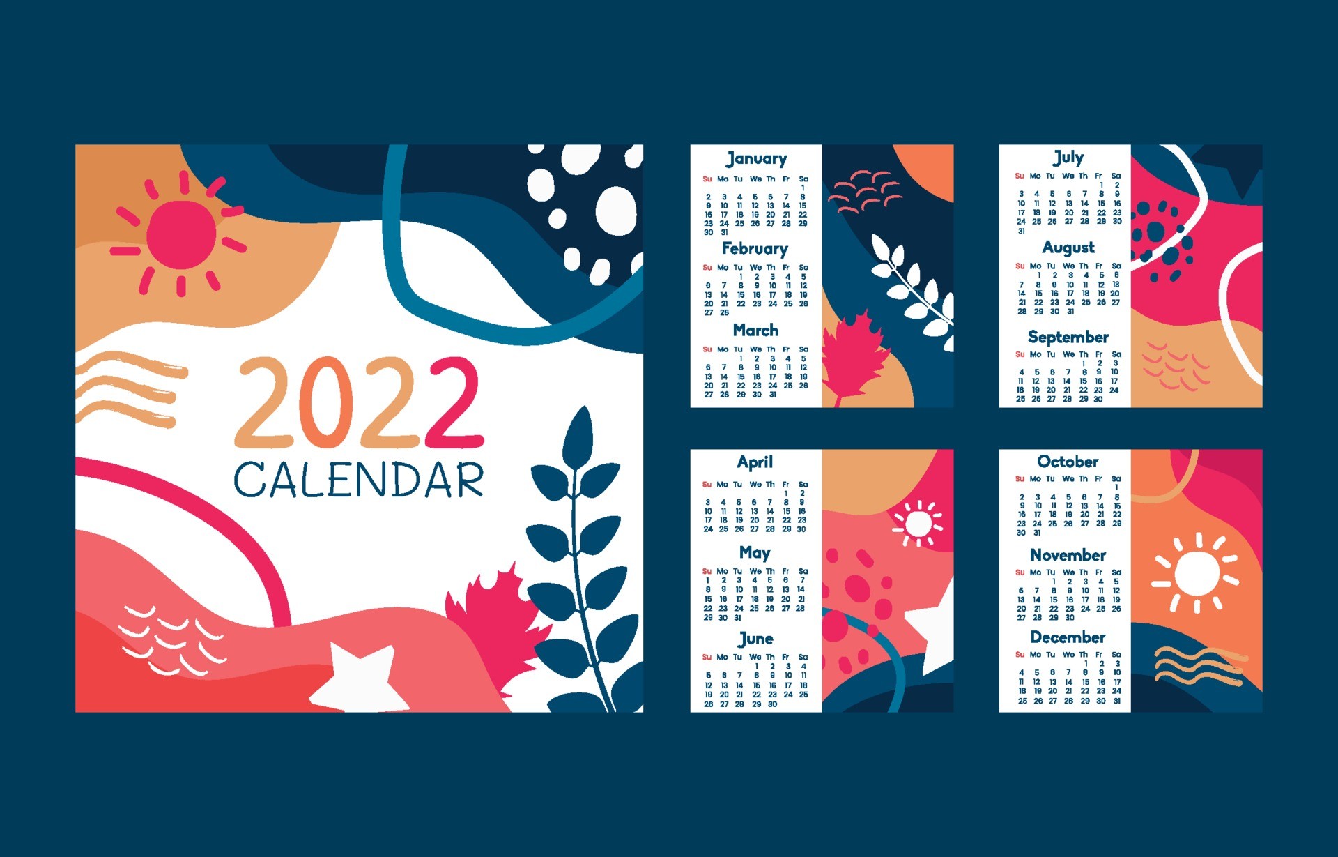 2022年抽象平面日历模板0