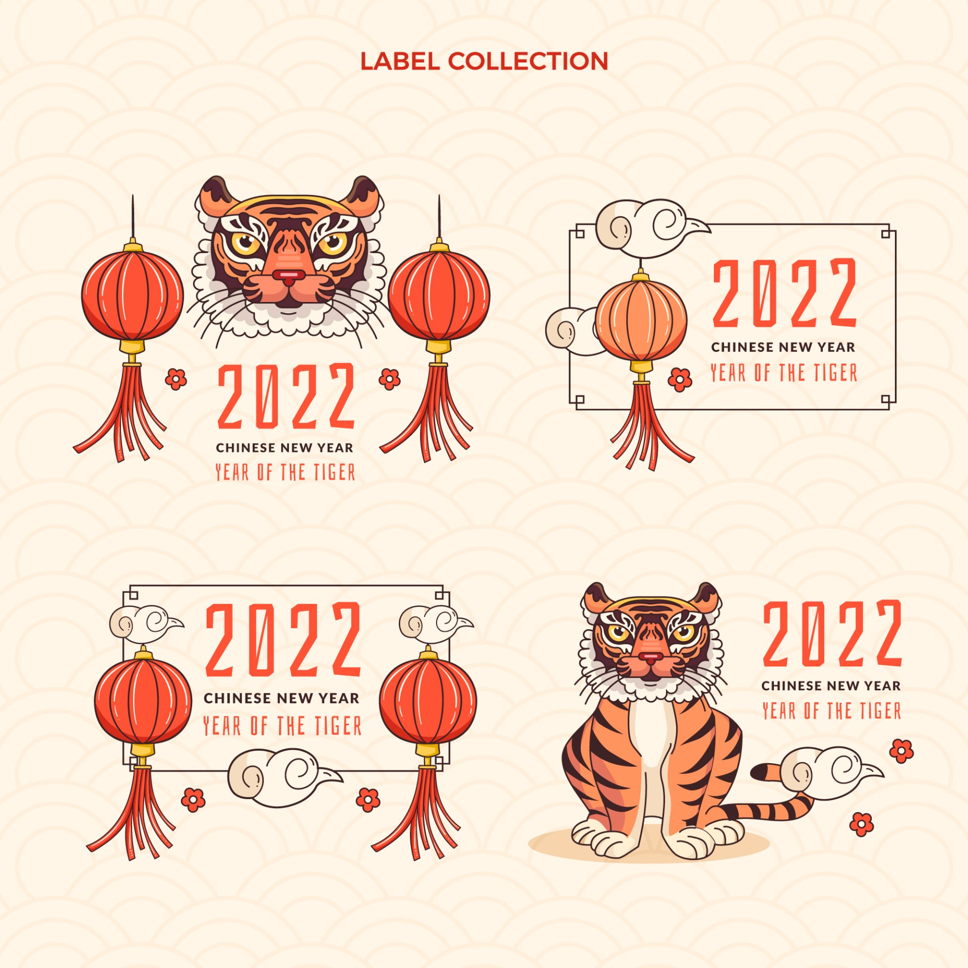 中国新年标签图案模板0