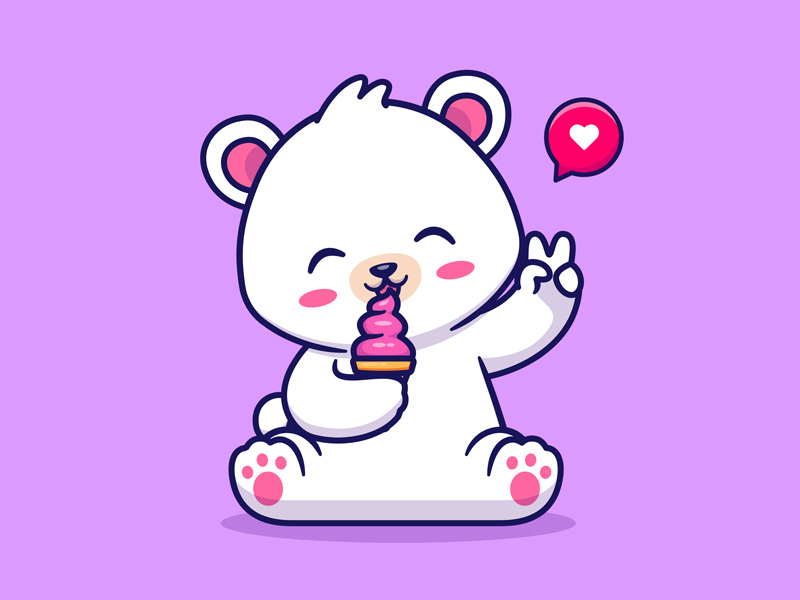 北极熊吃冰淇淋卡通插画0
