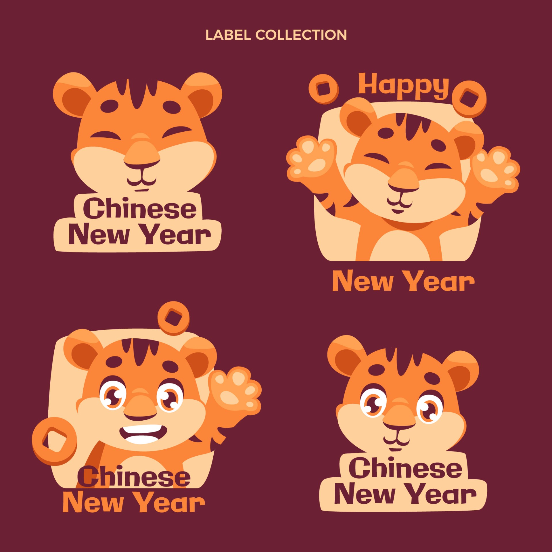 中国新年老虎标签模板0