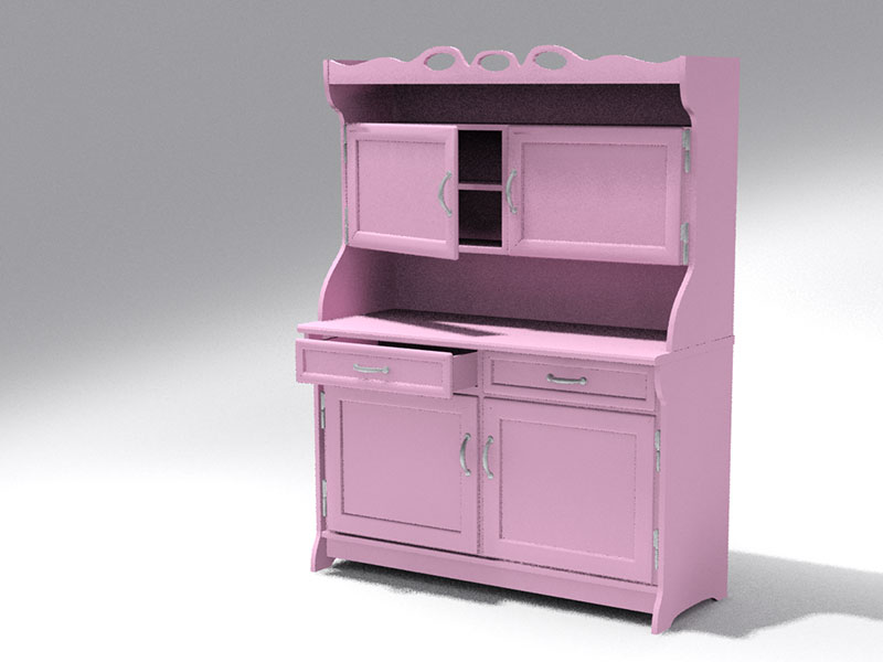 粉色连体书桌柜模型0