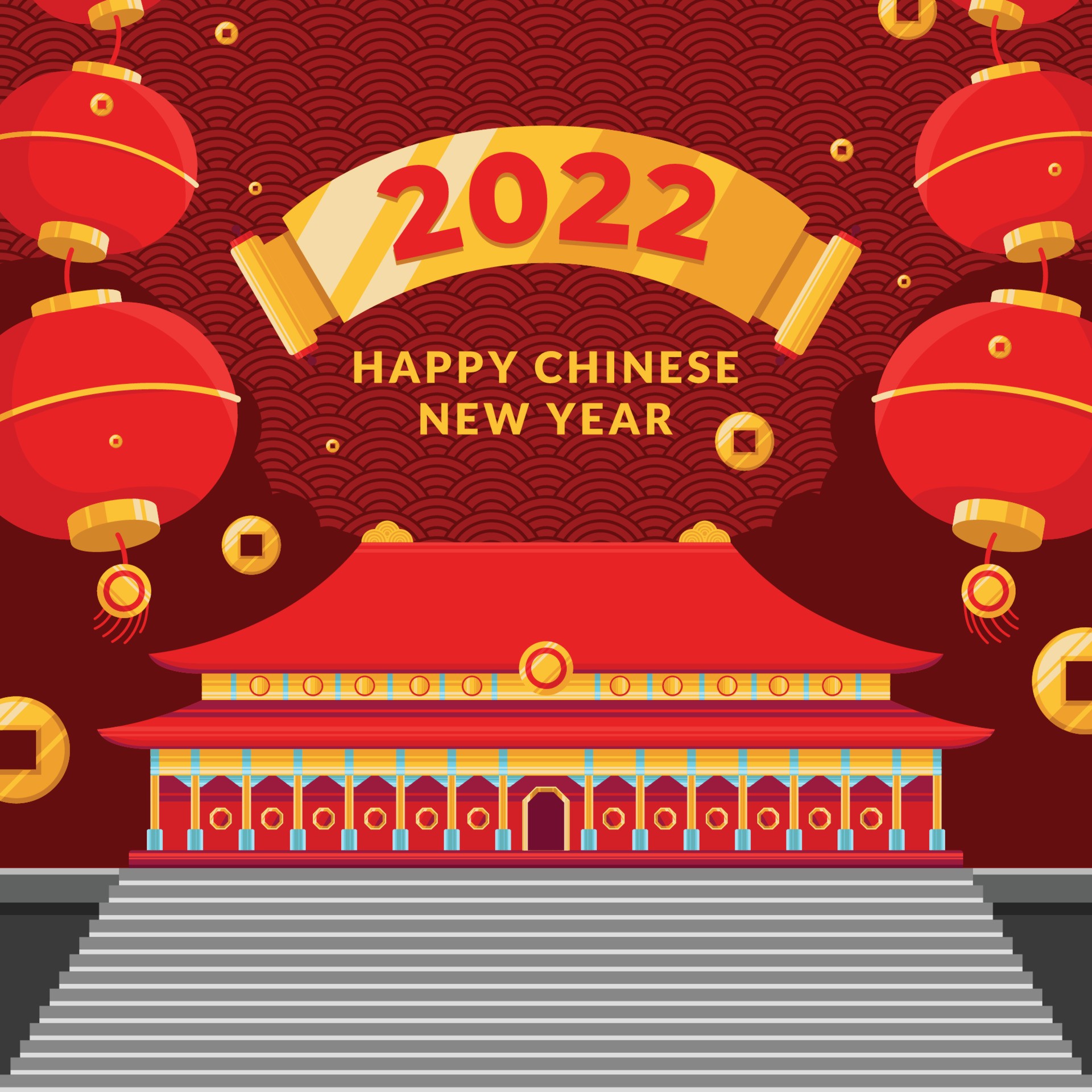 中国新年背景与传统建筑插图0