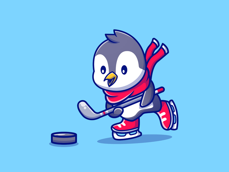 企鹅打冰球插画0