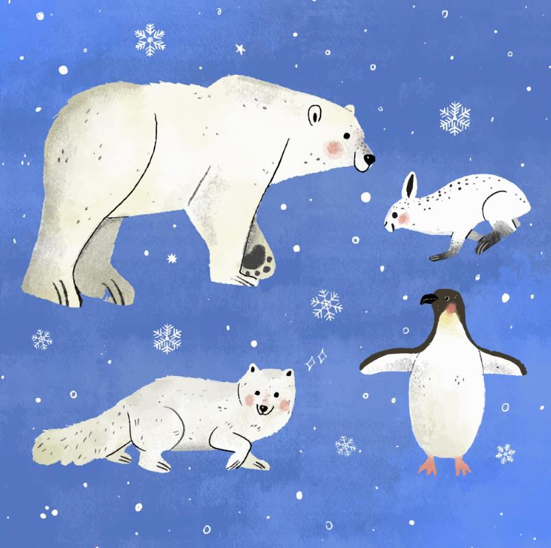 冬季卡通动物插画0