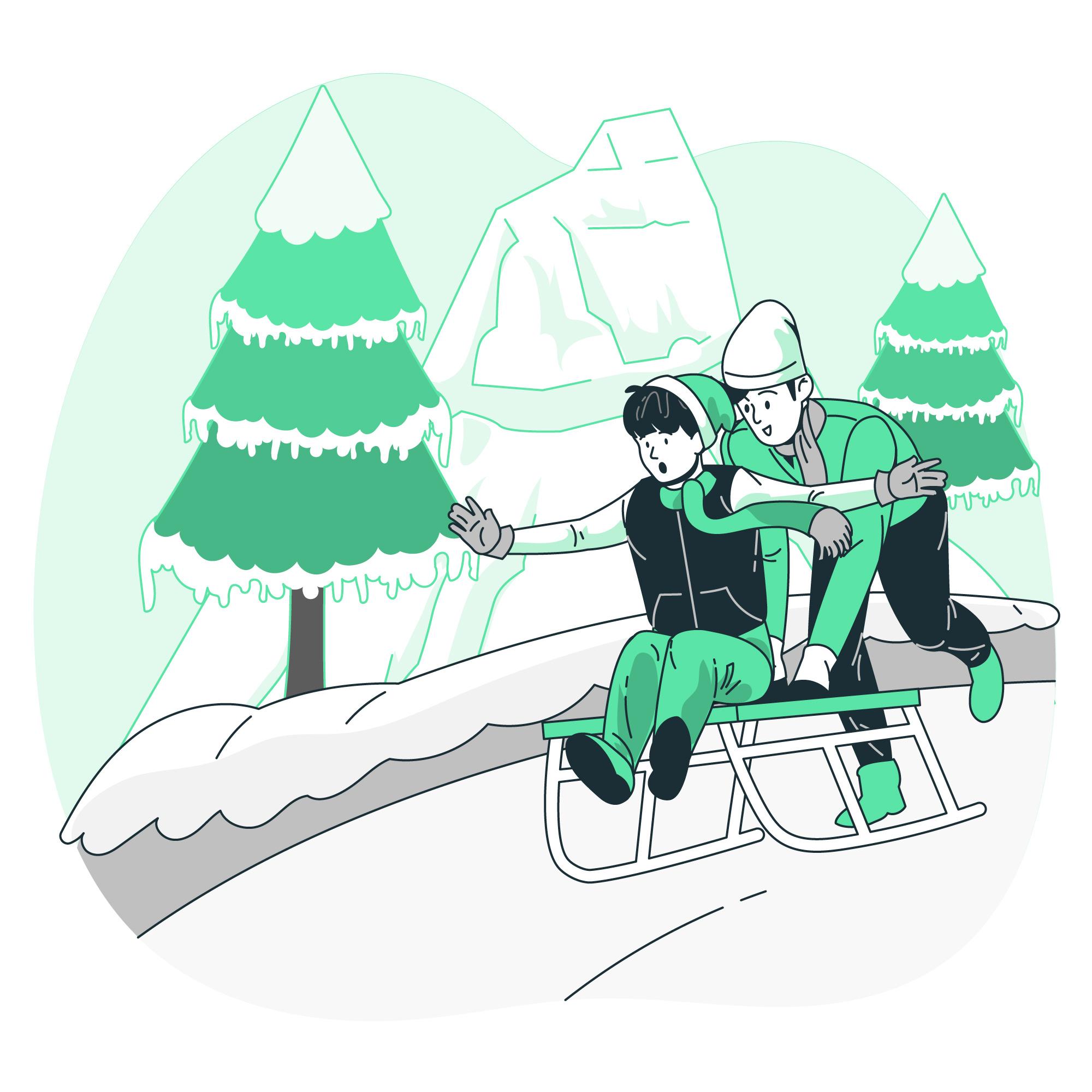 冰雪运动和朋友一起玩雪橇插画0