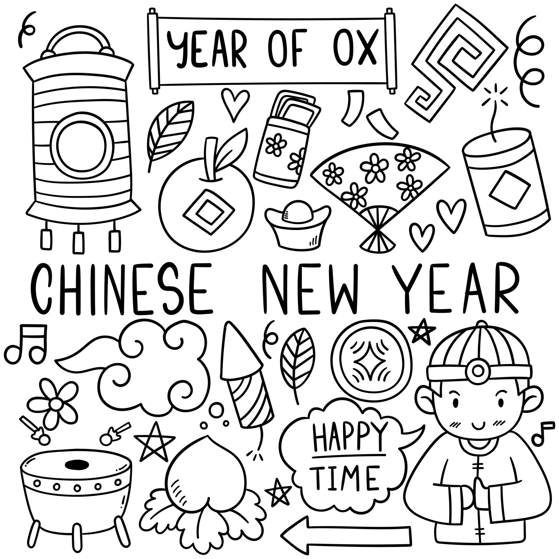 涂鸦风格中国新年图标0