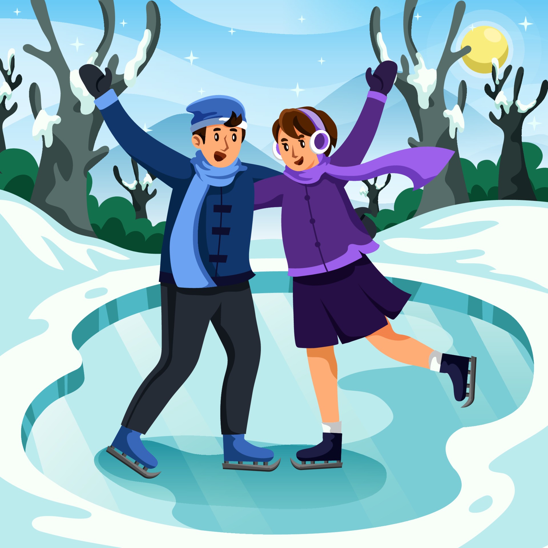 情侣在冰上滑冰插图0