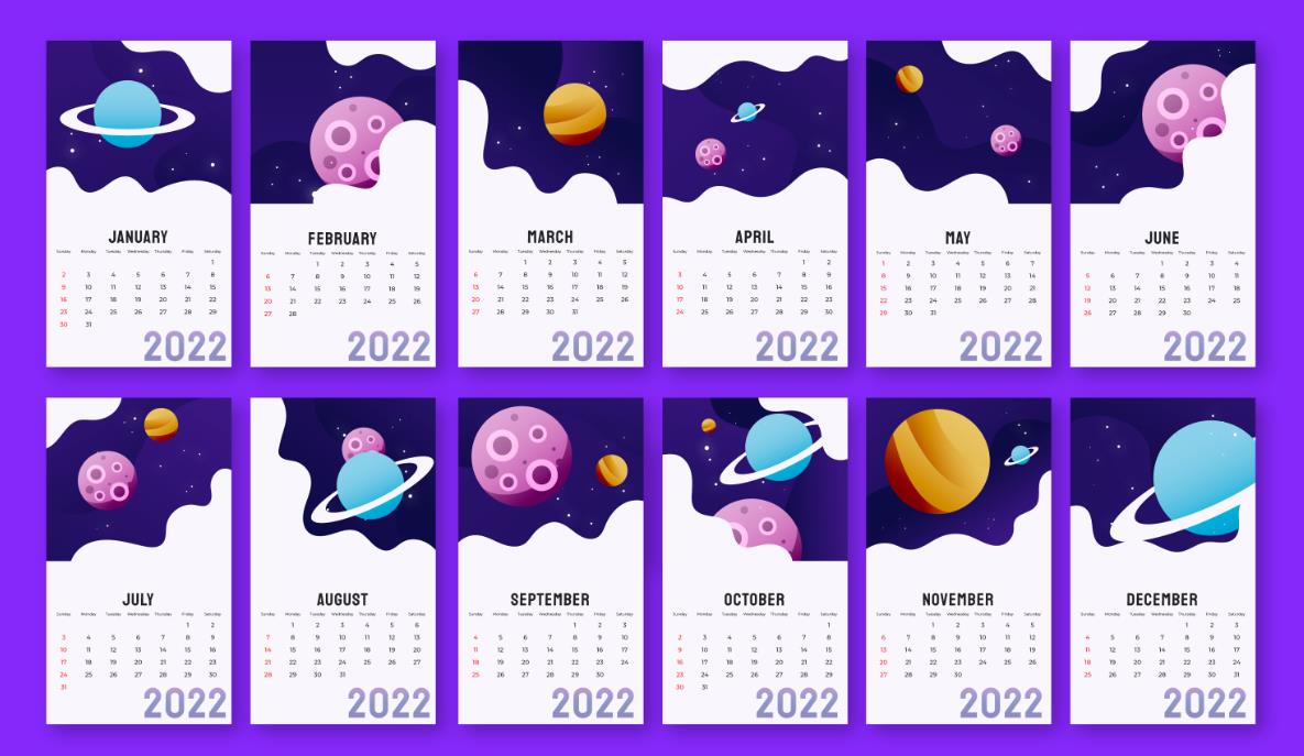 2022宇宙星球日历电子模板0