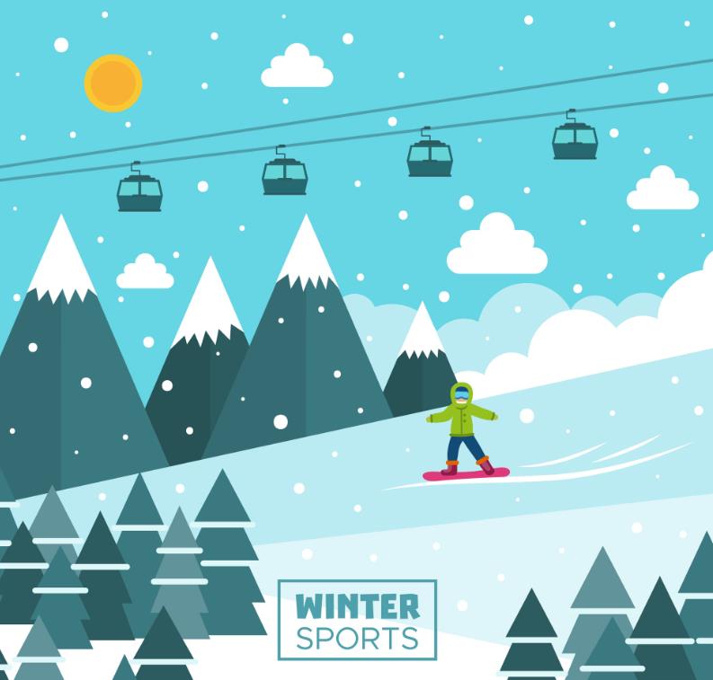 冬季雪上运动滑雪人物插画0
