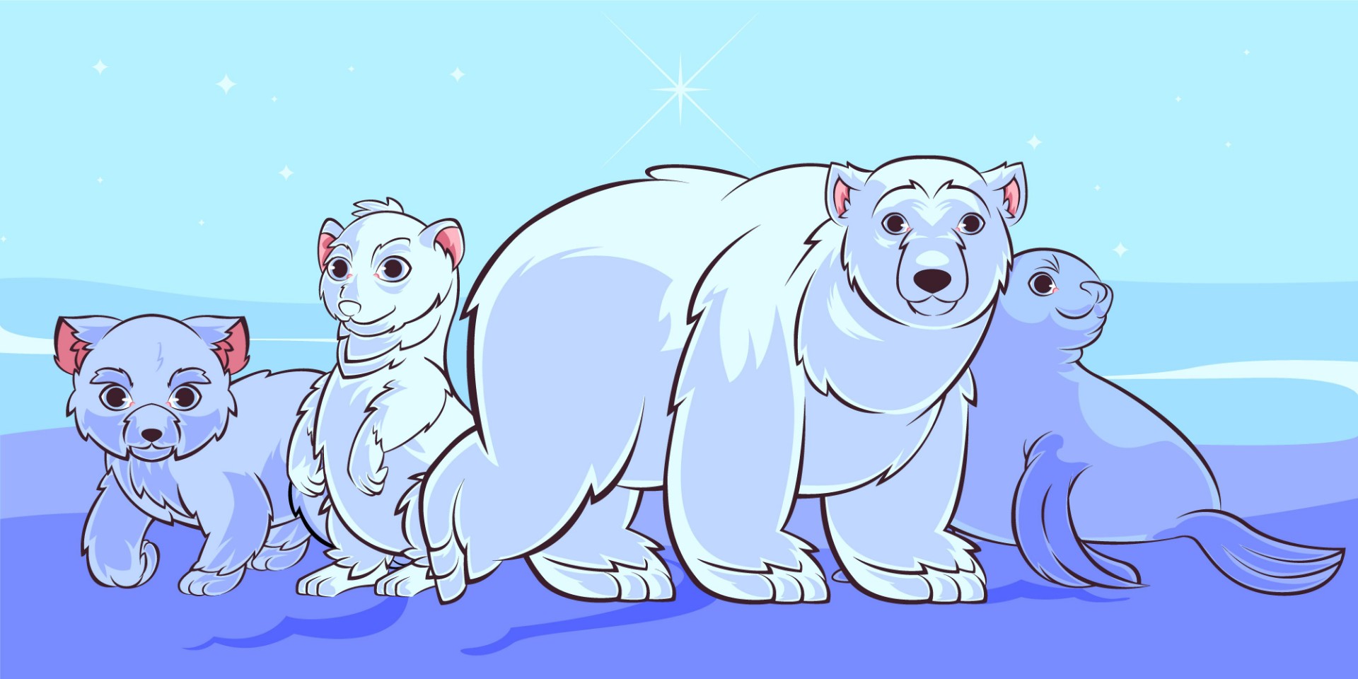 手绘北极熊冬季动物插图0