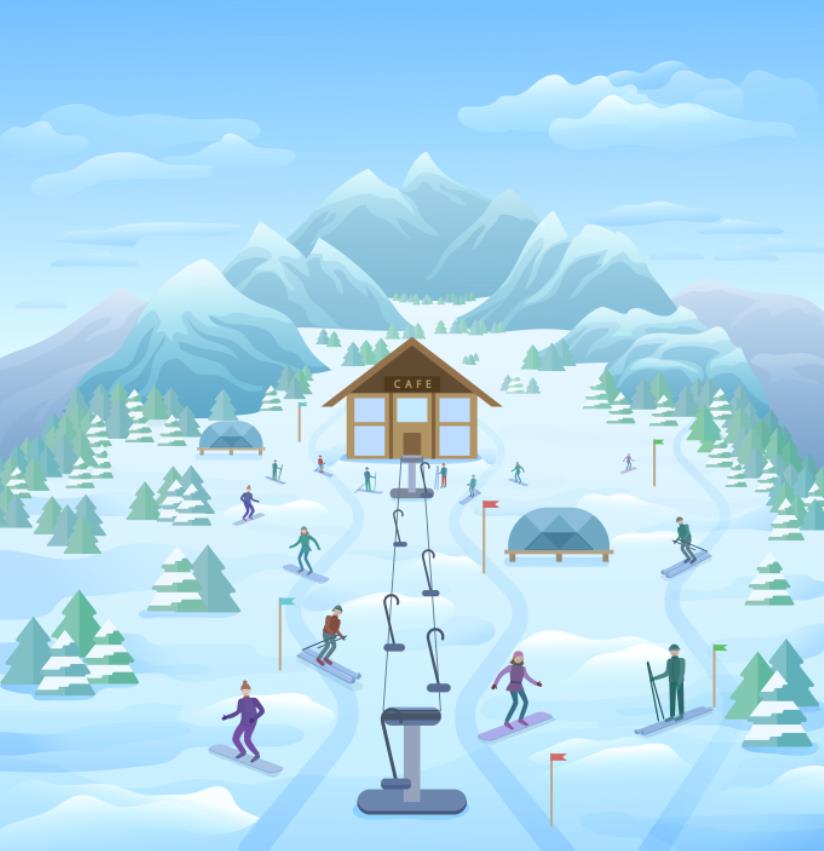 卡通滑雪场背景插画0