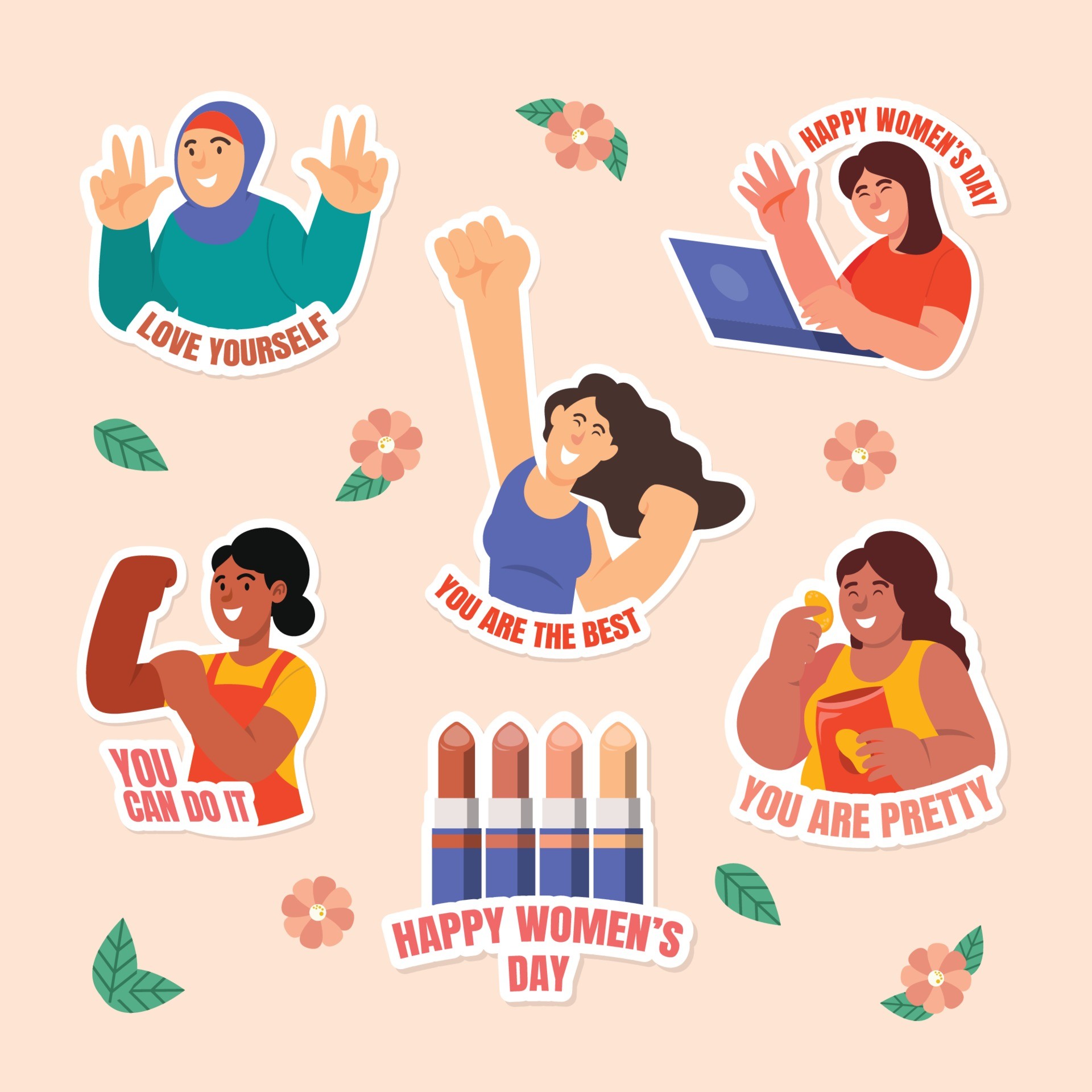妇女节多样性贴纸图标0