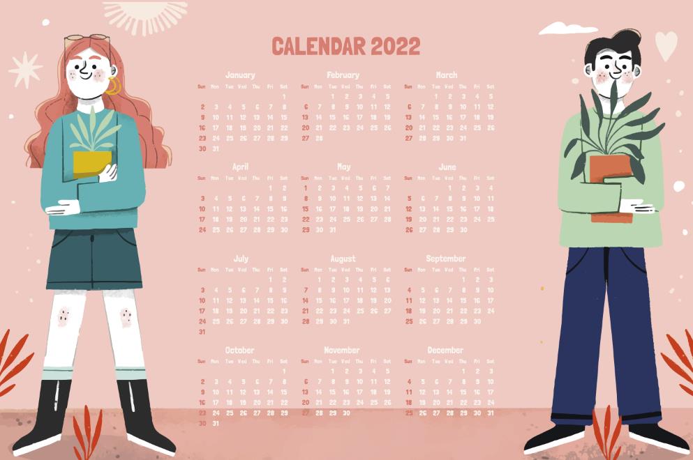 2022年创意手绘情侣日历0