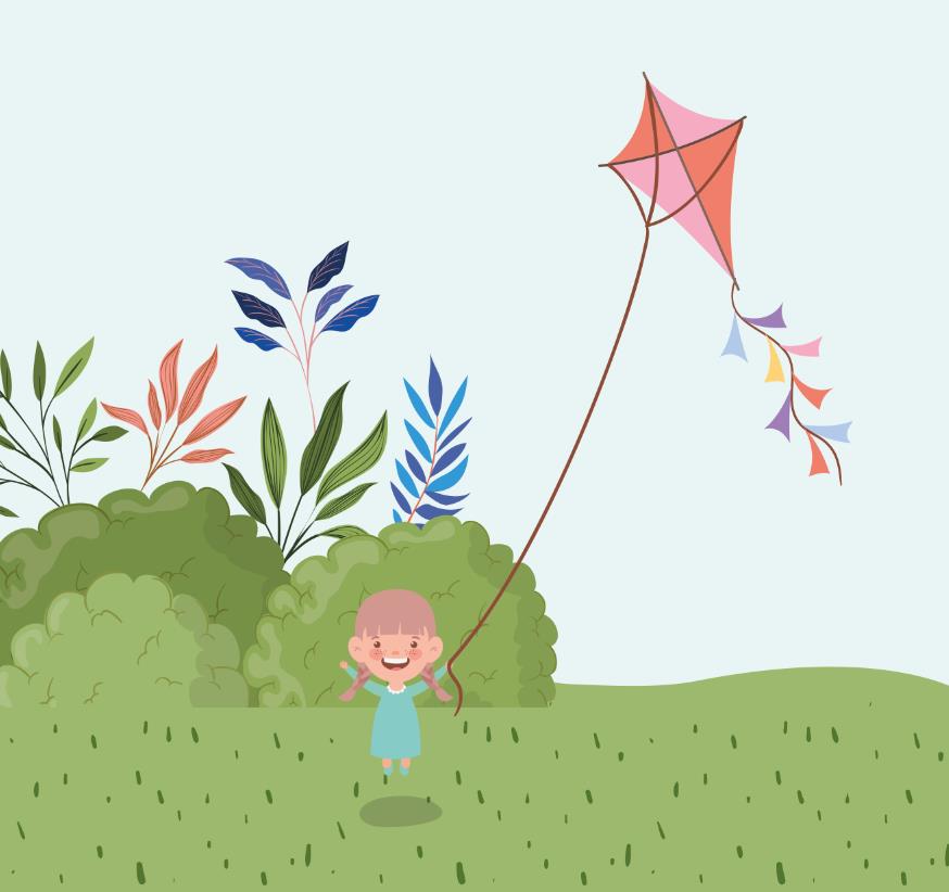 可爱的小女孩放风筝插画0