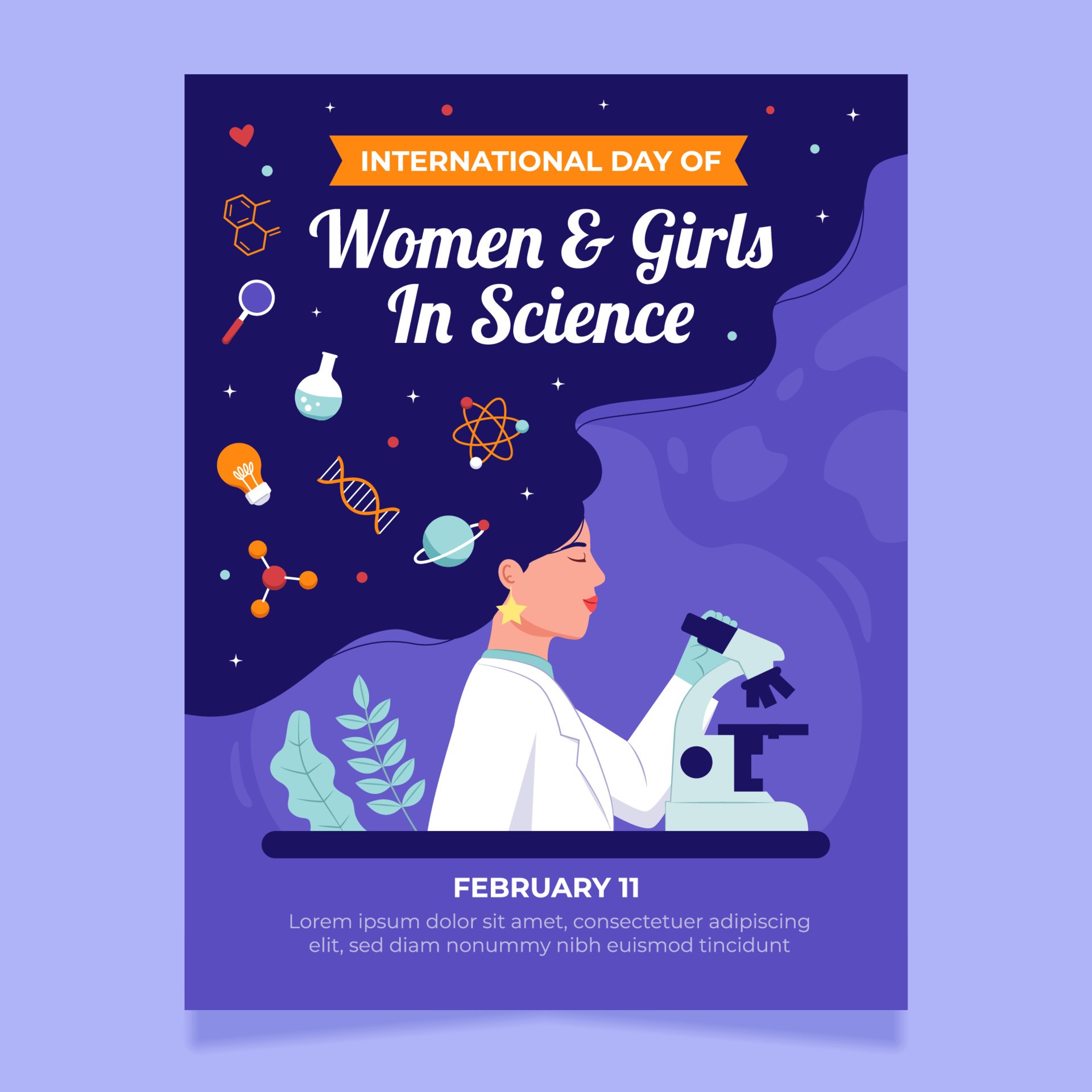 妇女和女童国际科学日海报模板0