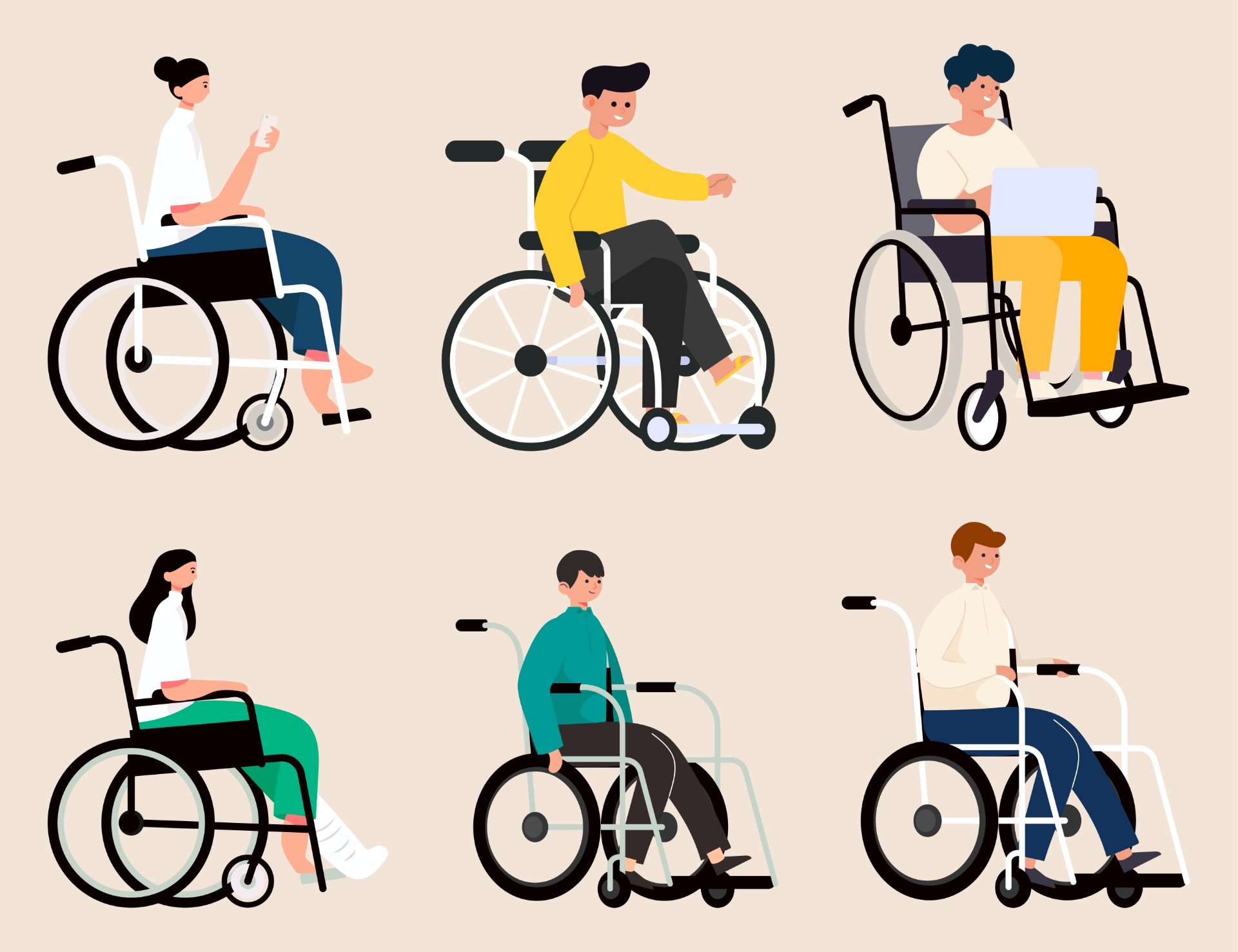 坐在轮椅上的残疾人手绘插画0