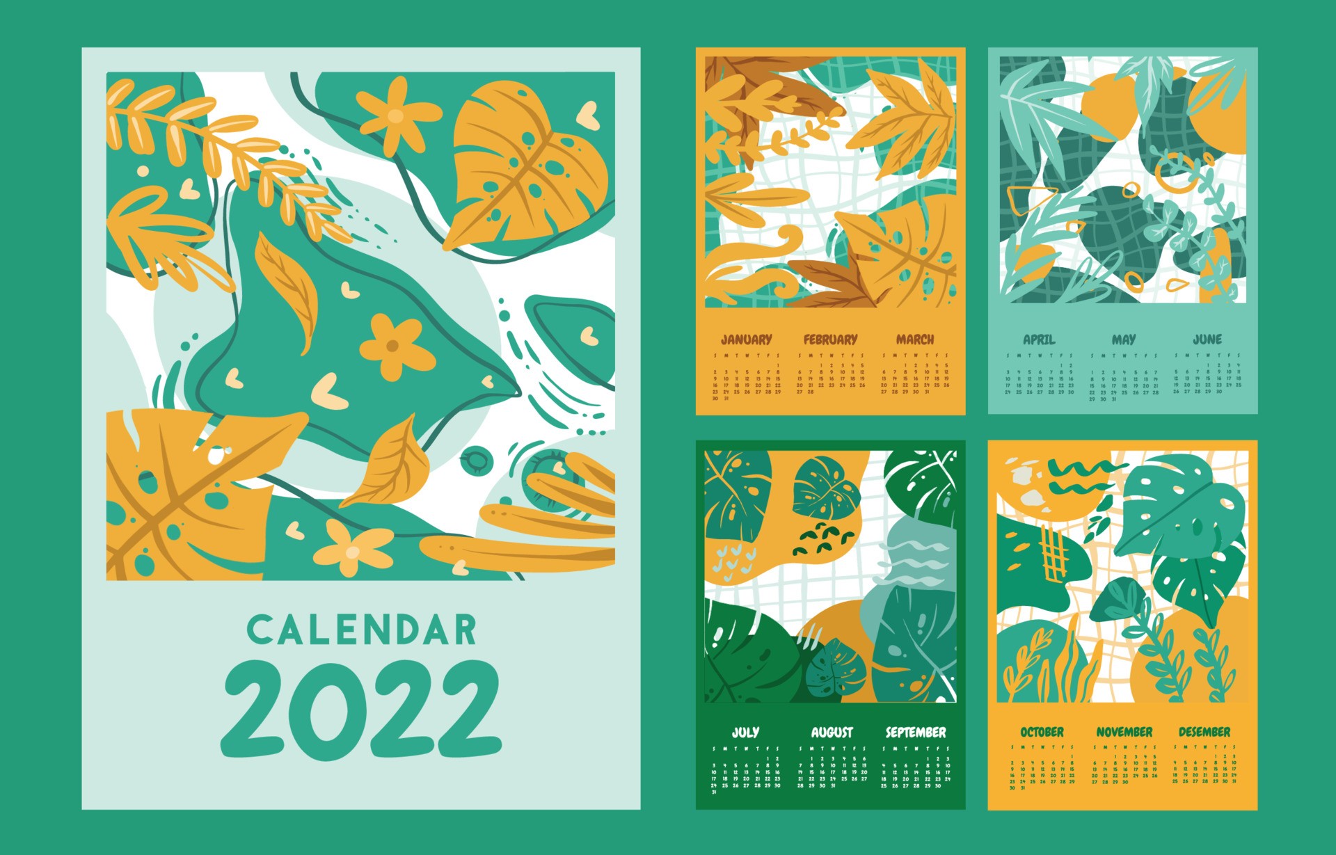 2022年树叶主题日历模板0