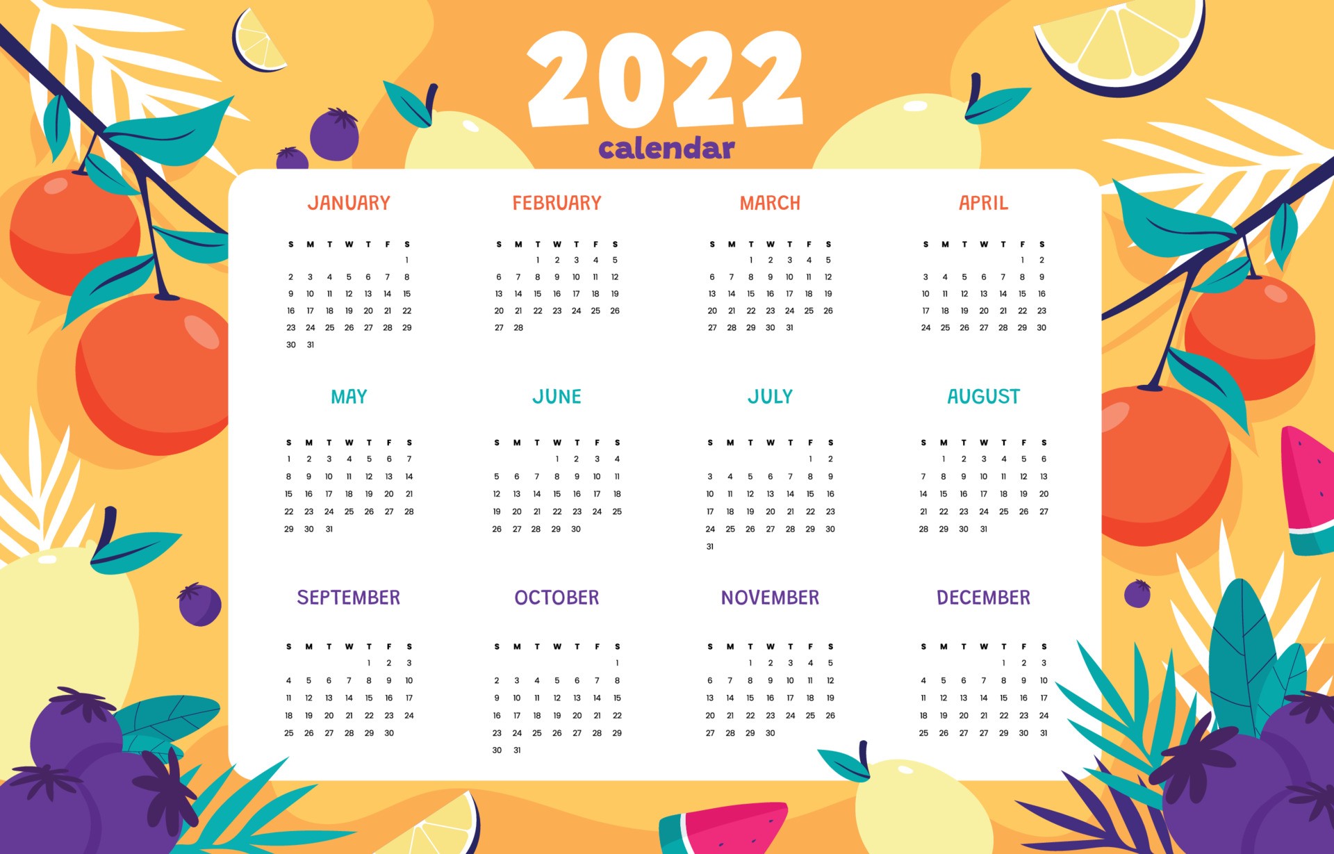2022年水果主题日历模板0