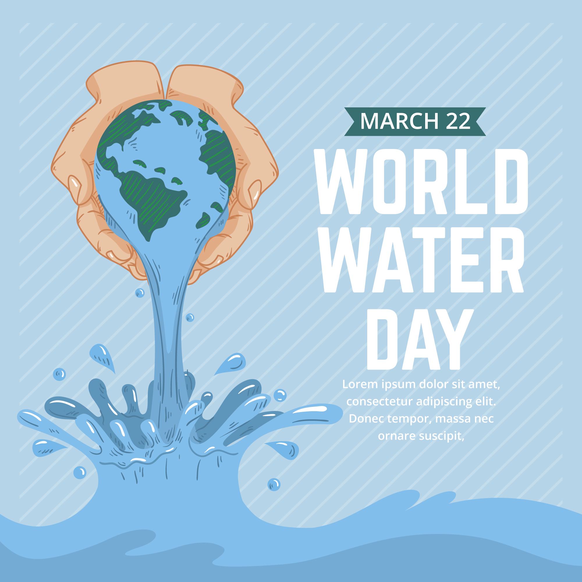 3月22世界水日宣传保护手绘插画0