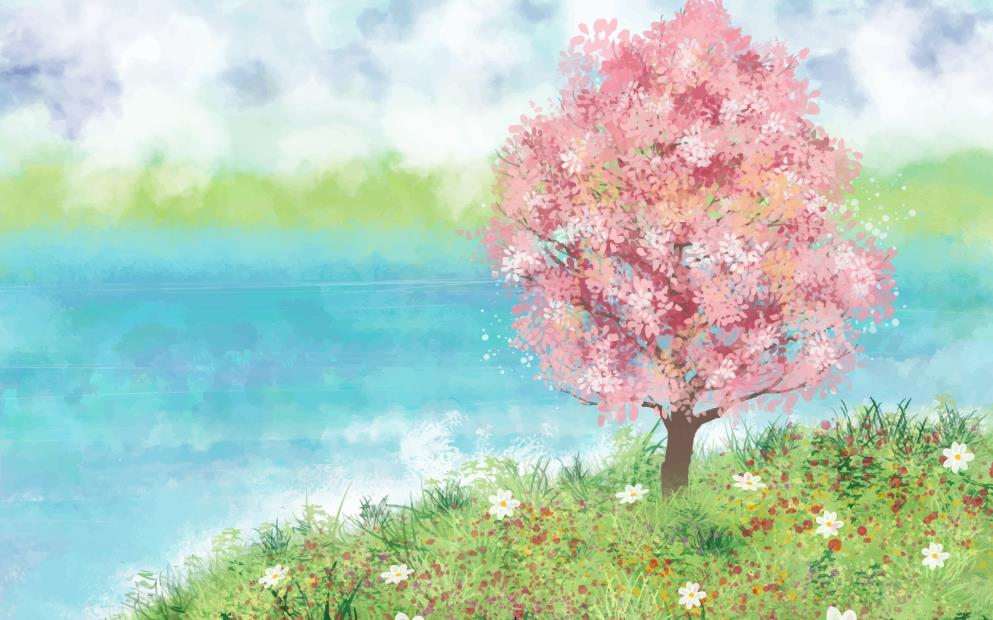 樱花树水彩插画0