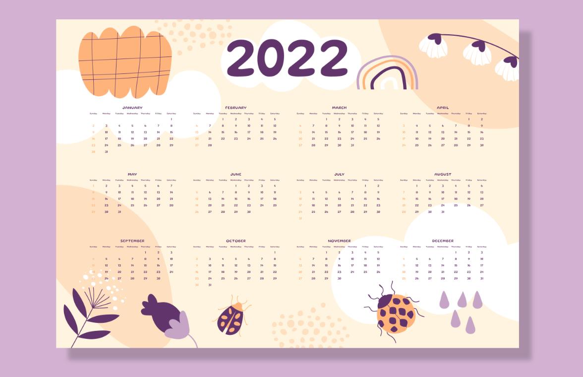 2022全年日历表横版_2022日历表横版图片_北极熊素材库