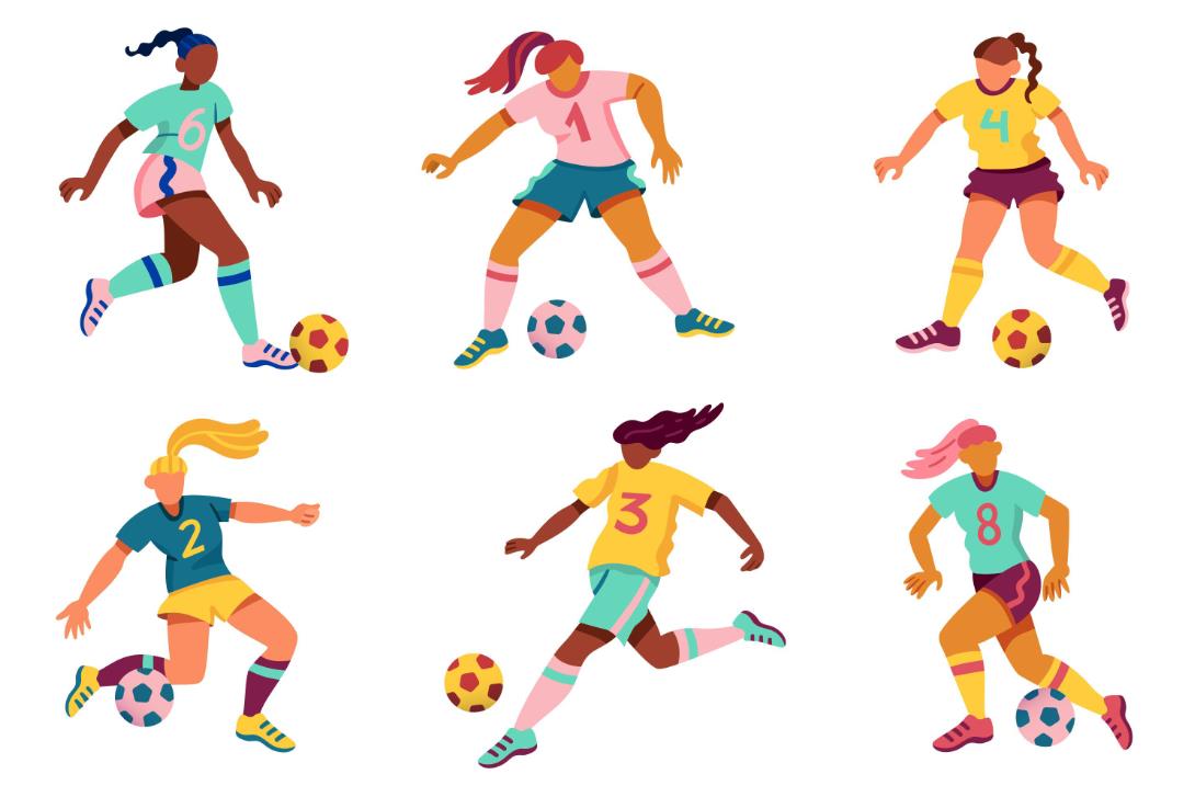 女足运动员踢球插画0