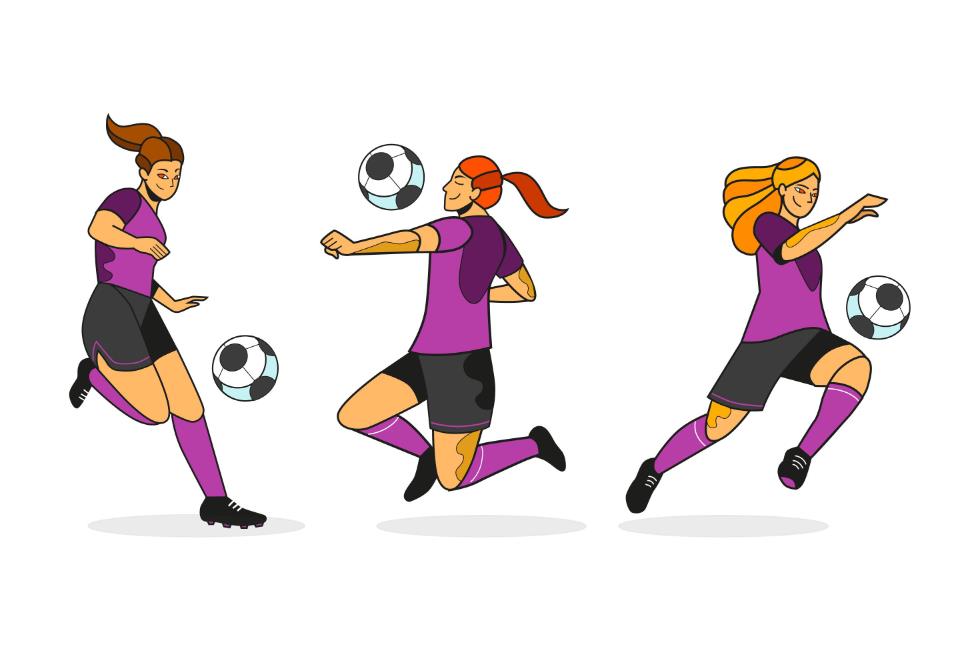 女足球员踢球动作插画0