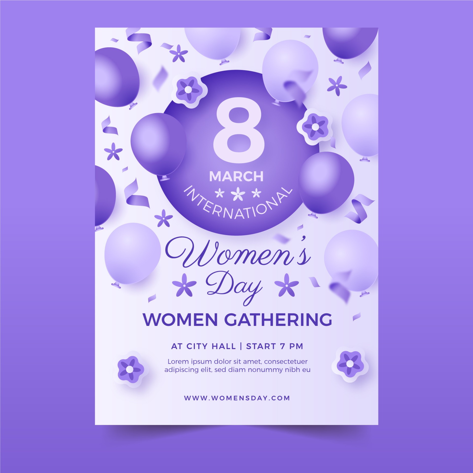 三八妇女节紫色竖版海报模板0
