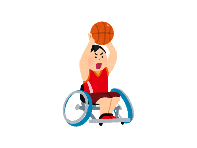 残疾人坐轮椅上投篮插画0