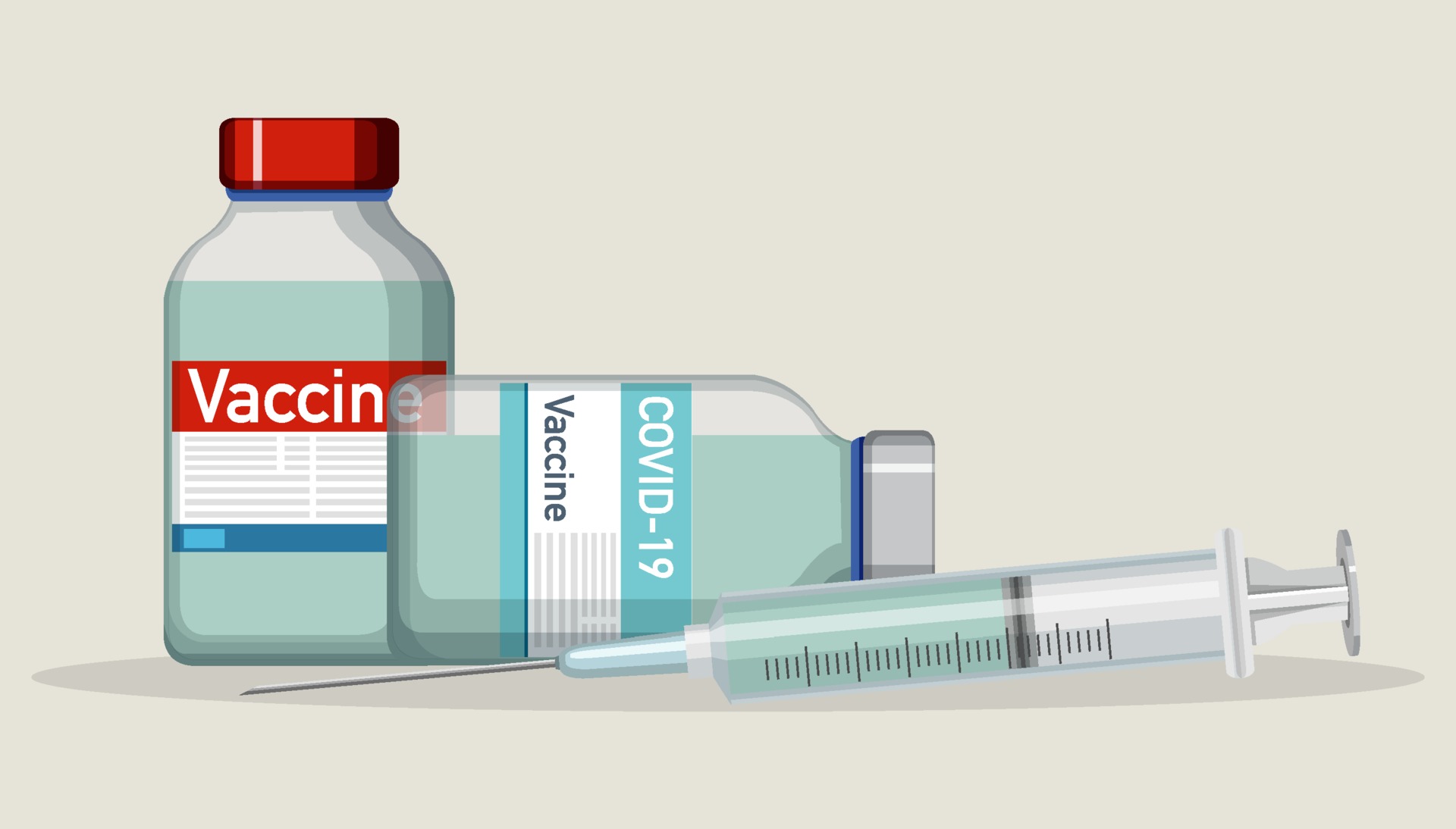 白色背景上的疫苗瓶和注射器插图0