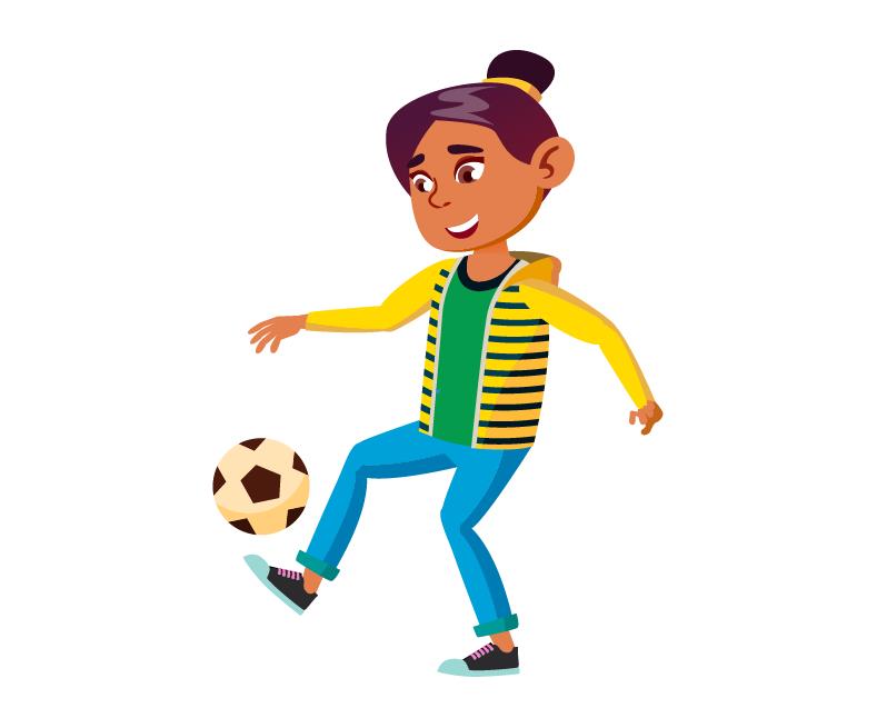 踢足球的小女孩插画0