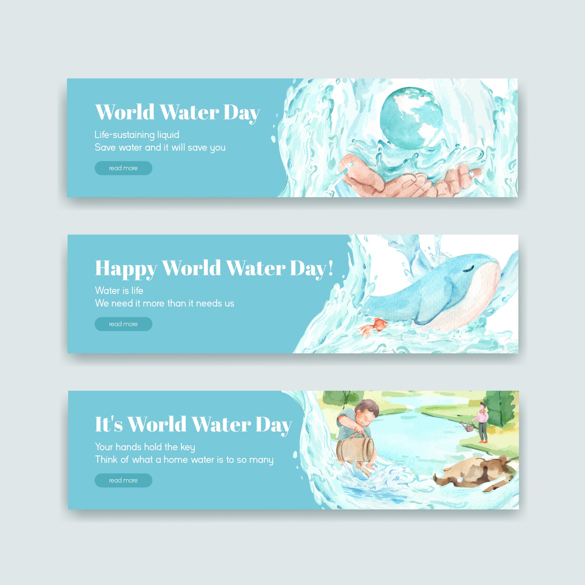 世界水日手绘水彩画海报0