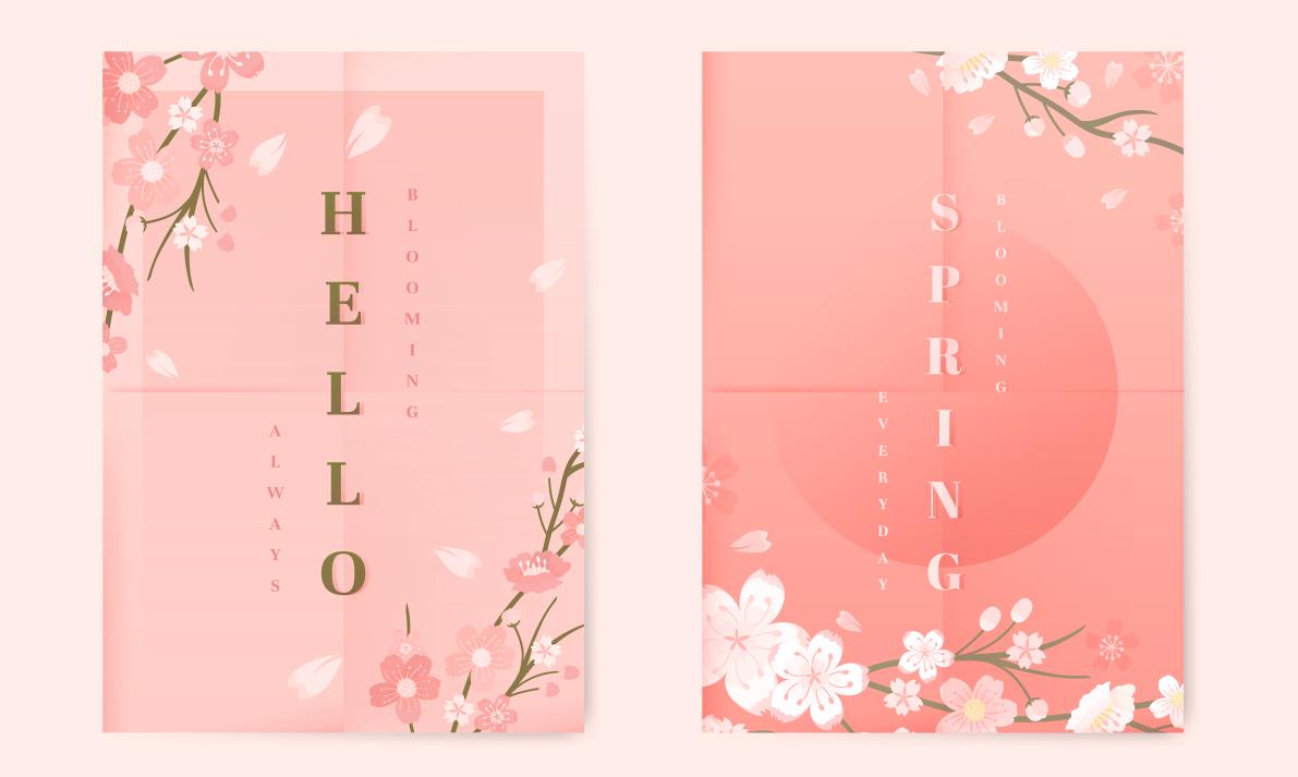 春天樱花粉色宣传单模板0