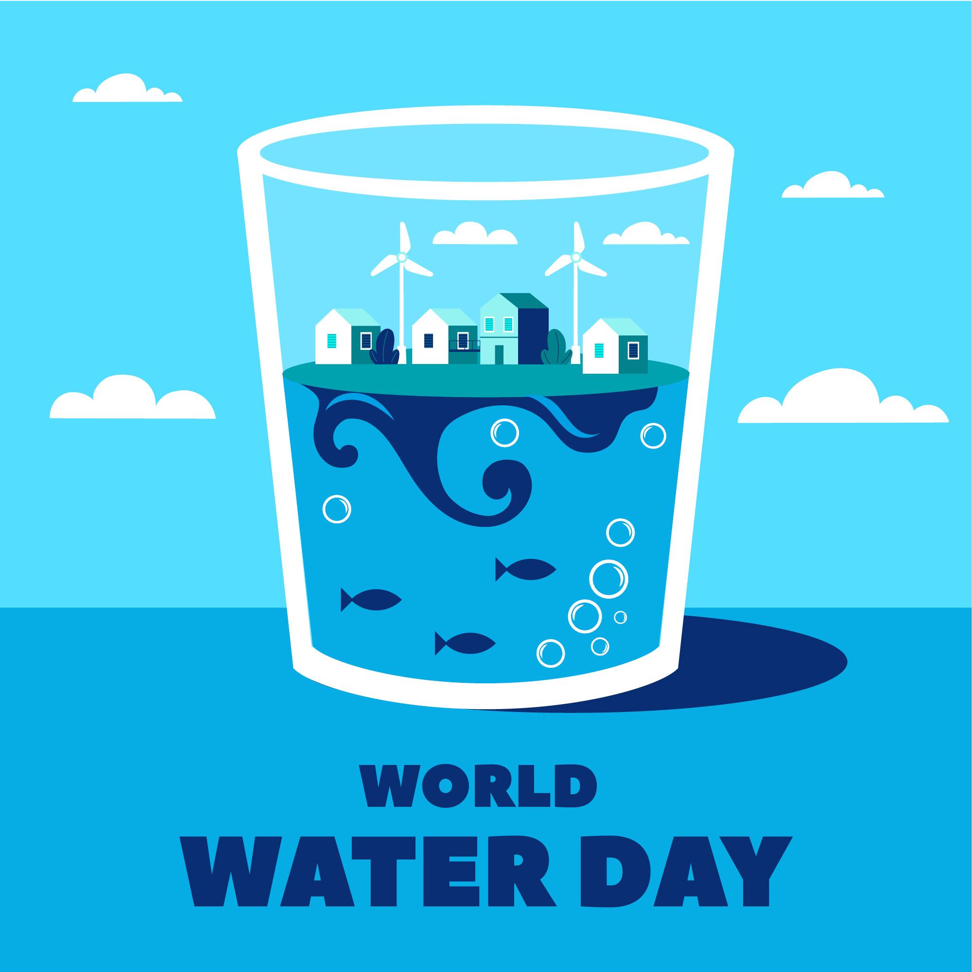 世界水日一杯水创意宣传插画0
