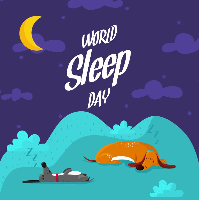 世界睡眠日睡觉的小狗插画0