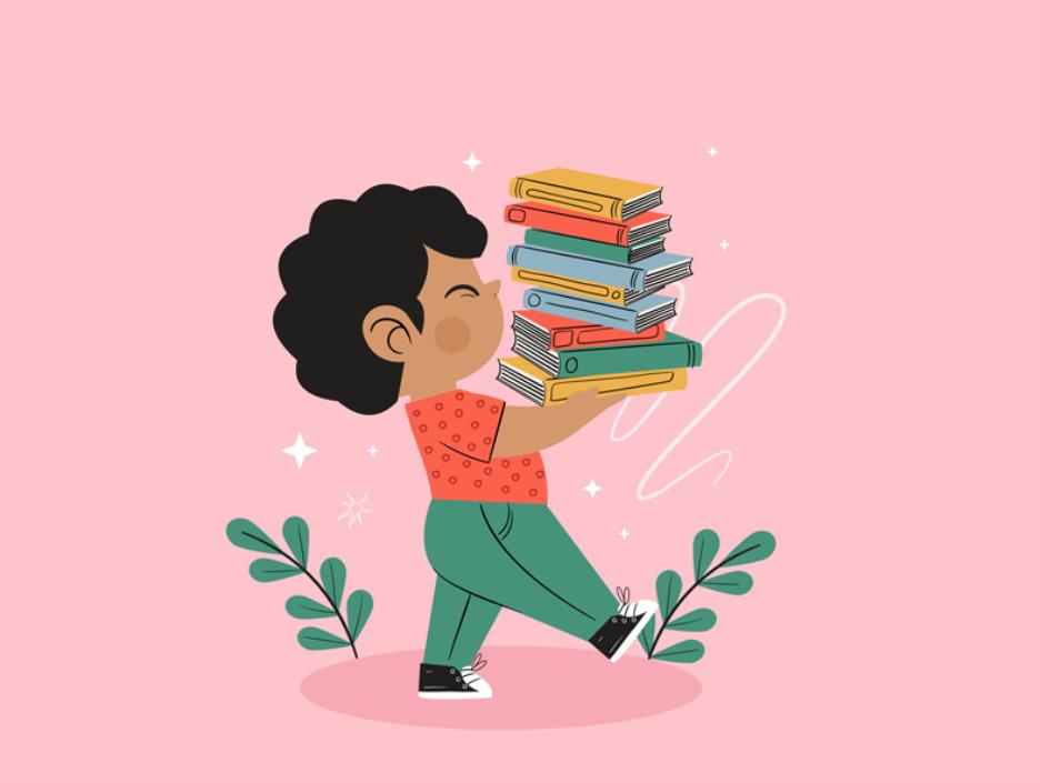 世界读书日女孩抱一摞书插画0