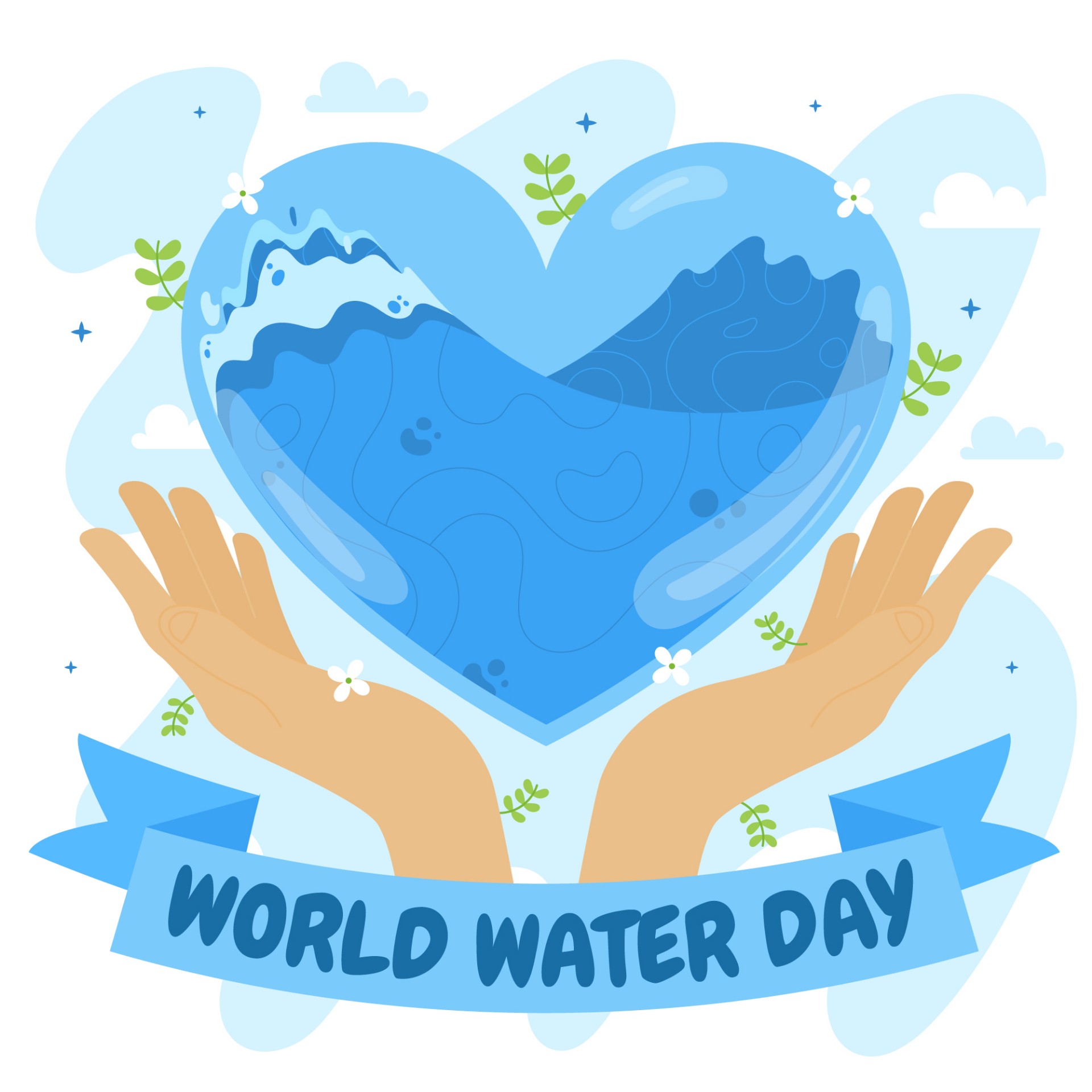 世界水日呼吁关爱水资源创意插画0