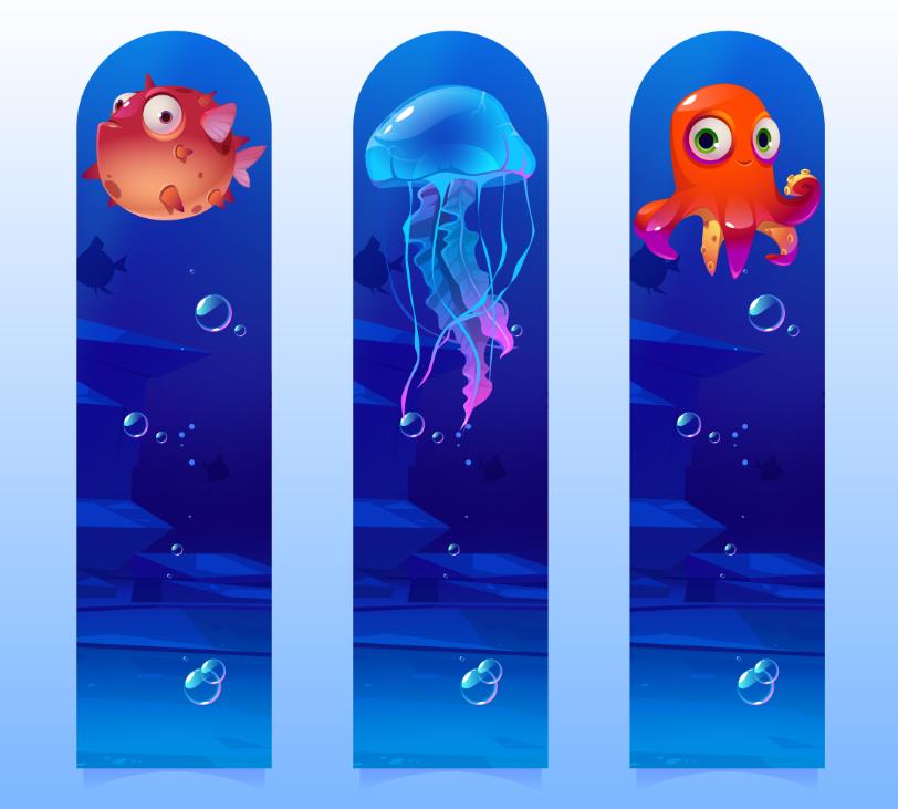 卡通海洋动物书签设计模板0