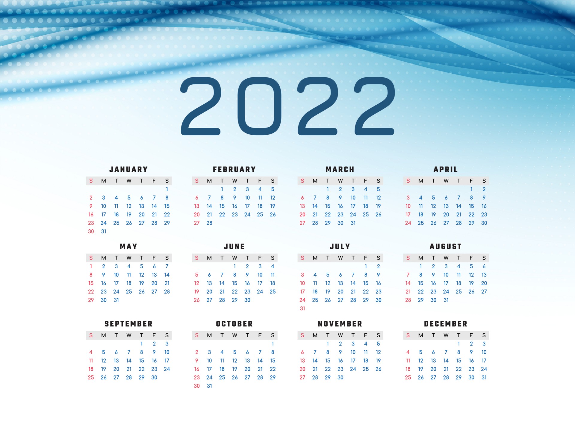 2022年日历a4打印版0