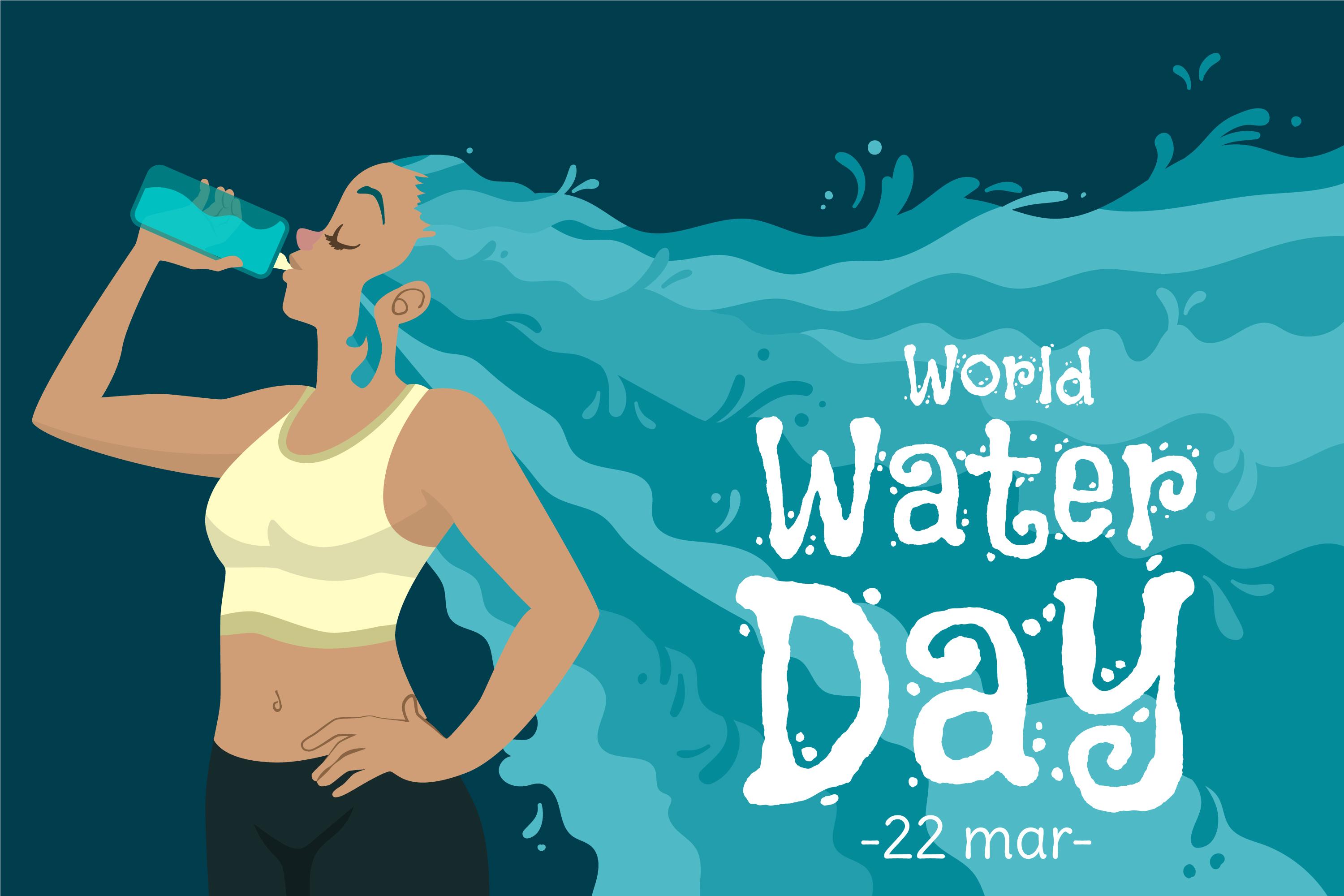 女孩喝水宣传世界水日插画0