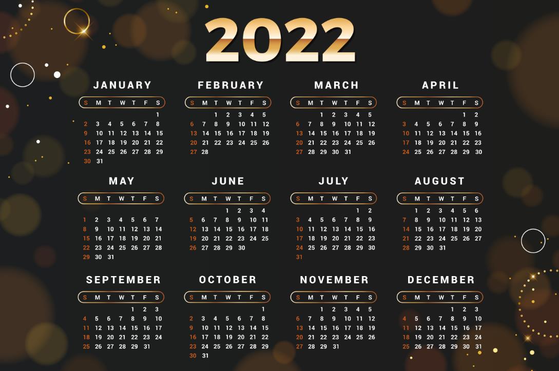 2022光晕黑色背景日历模板0