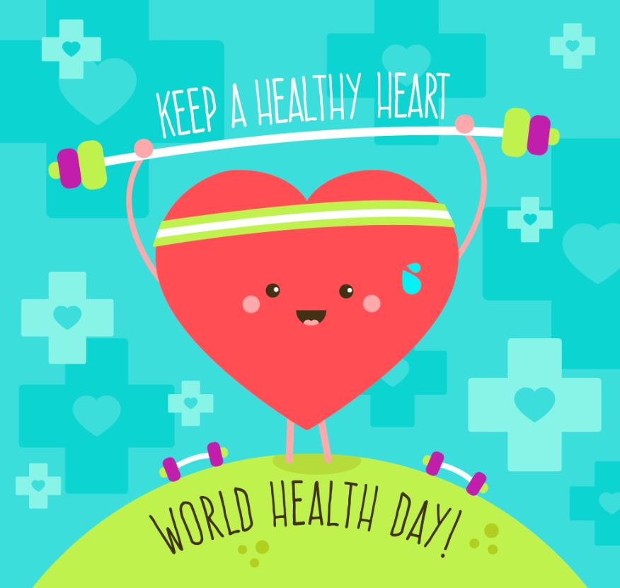 世界卫生日健康心脏卡通插画0