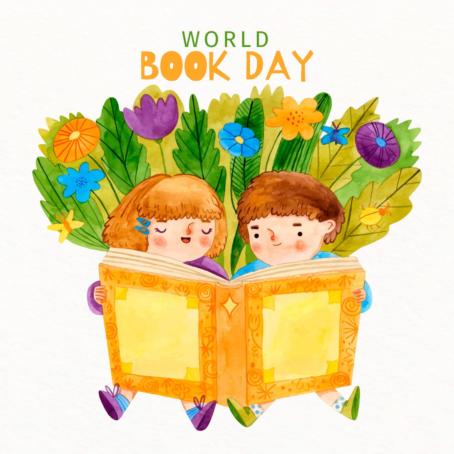 世界读书日儿童阅读书籍水彩插图0