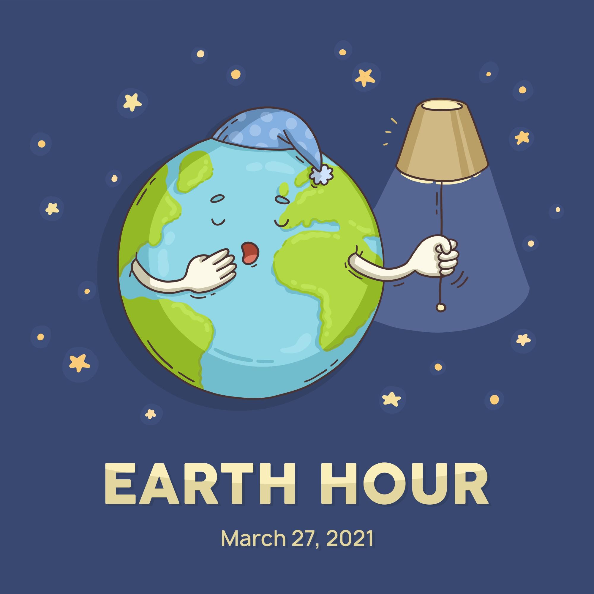 手绘地球一小时地球睡觉插图0
