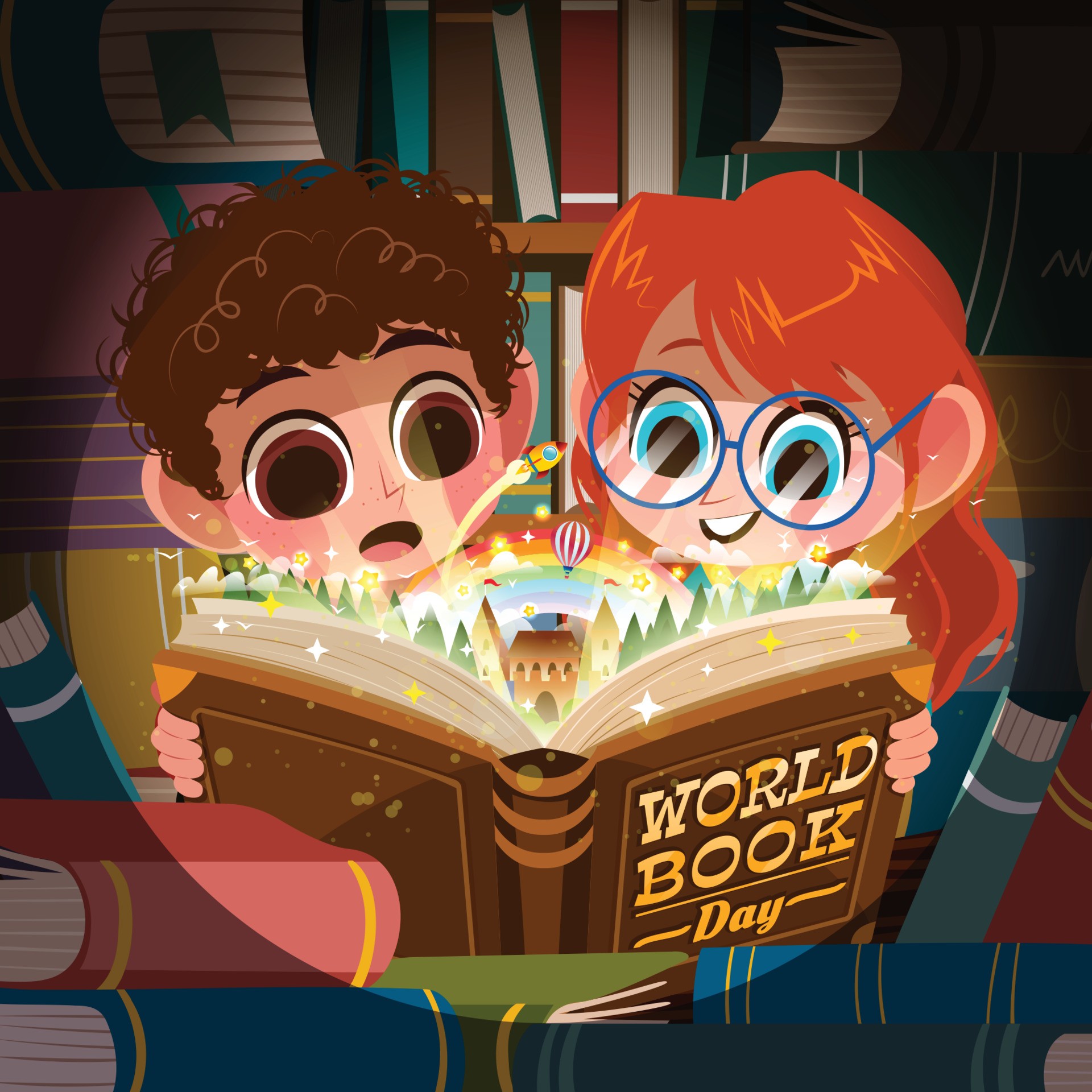 世界读书日两个孩子阅读书籍插图0
