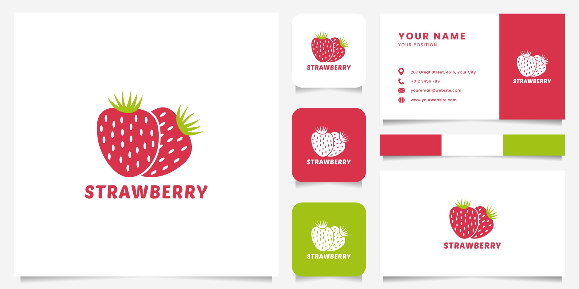 草莓标志设计与名片模板0